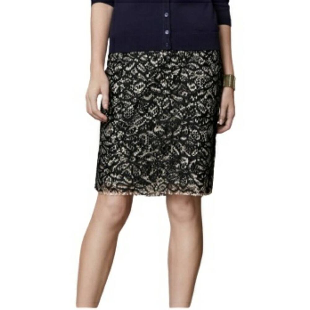 Weston Wear Black Floral Lace Pencil Skirt Cream Lining Made in USA Small Chic